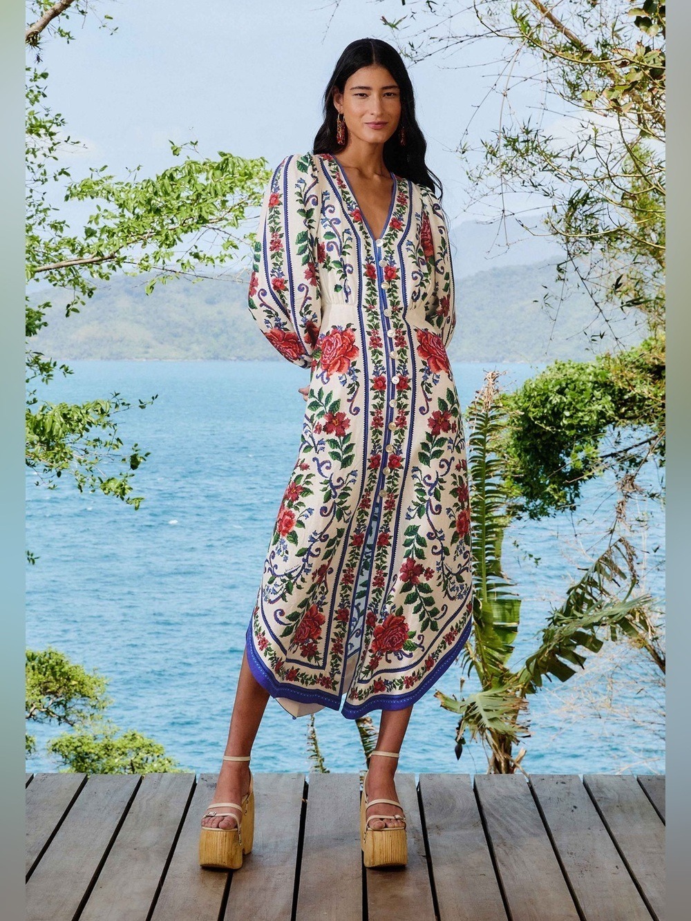 Farm Rio Off-White Flower Tapestry Maxi Dress